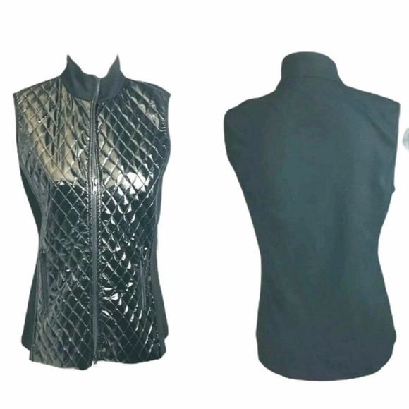 J'Envie Longline Vest Patent Faux Leather Black - Picture 1 of 11